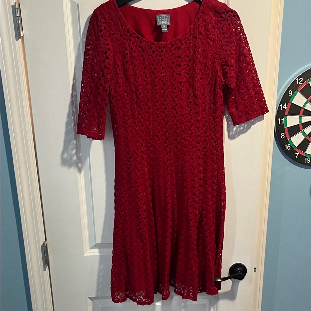 Rabbit Designs Size 12 Elegant Red Lace Dress